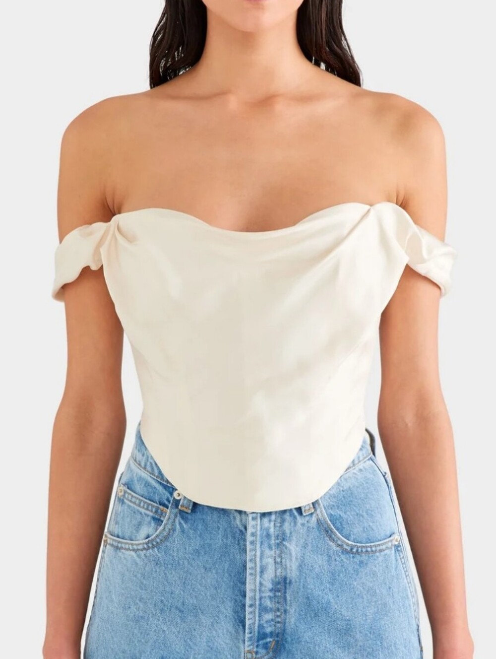 NWT Venroy Draped Silk Corset Off-Shoulder Cream Ivory Crop Top Size L